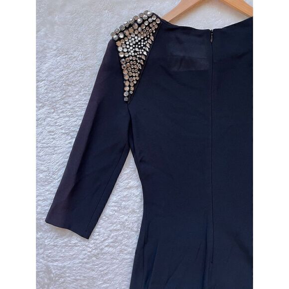 Zara Woman Black 3/4 Sleeve Embellished Rhinestone Shoulder LBD Cocktail Dress - Picture 12 of 16